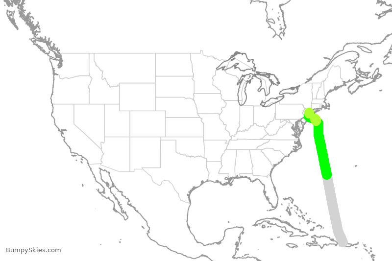 Turbulence forecast map for JBU1038, BQN to JFK