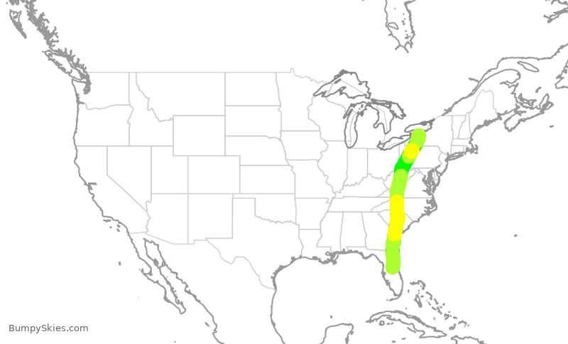Turbulence forecast map for JBU1043, ROC to MCO