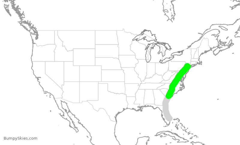 Turbulence forecast map for JBU1044, PBI to EWR