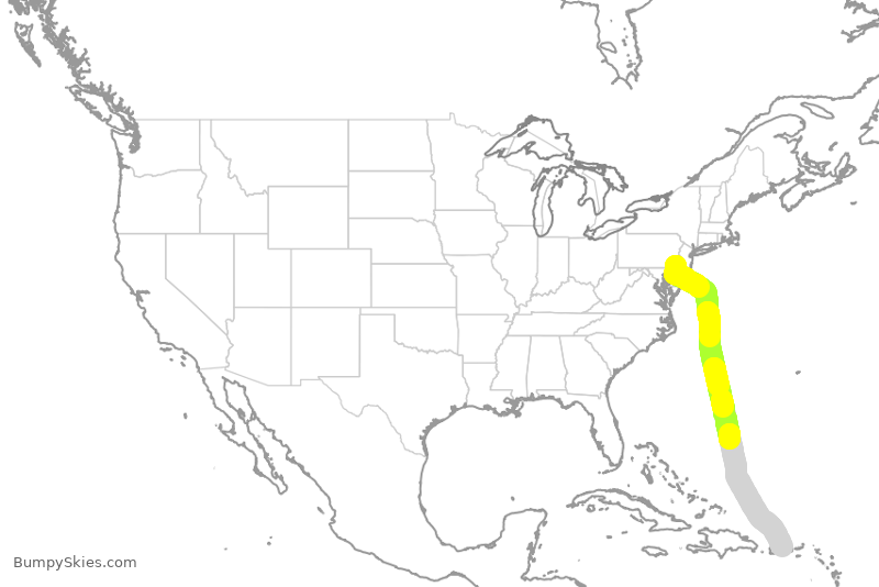 Turbulence forecast map for JBU1047, PHL to SJU