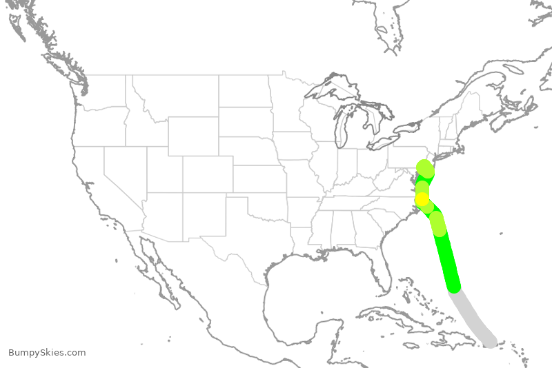 Turbulence forecast map for JBU1048, SJU to PHL