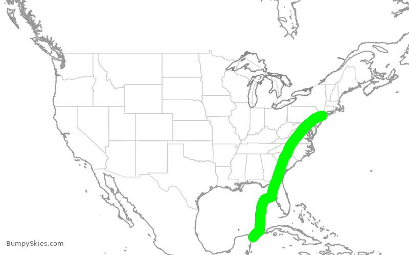 Turbulence forecast map for JBU1051, JFK to MUN