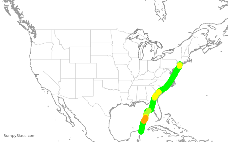 Turbulence forecast map for JBU1052, CUN to JFK