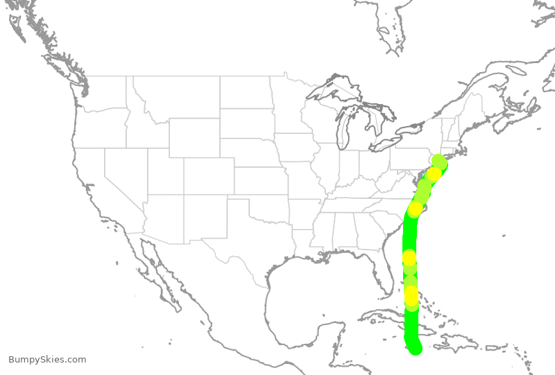 Turbulence forecast map for JBU1059, JFK to KIN
