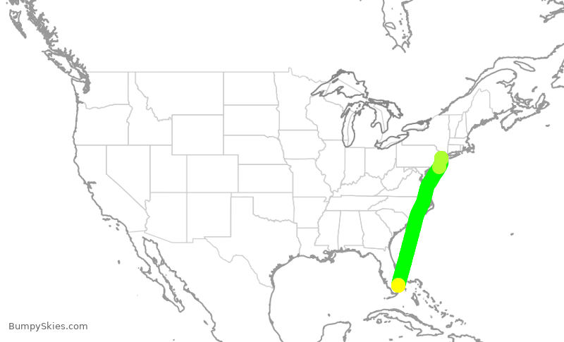 Turbulence forecast map for JBU105, EWR to FLL