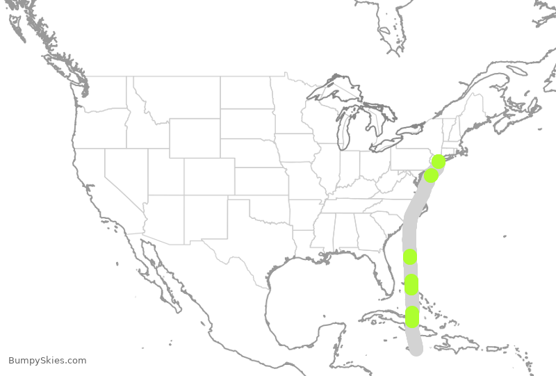Turbulence forecast map for JBU1060, KIN to JFK