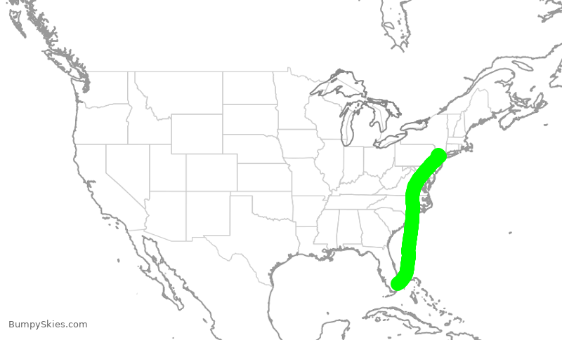 Turbulence forecast map for JBU106, FLL to EWR