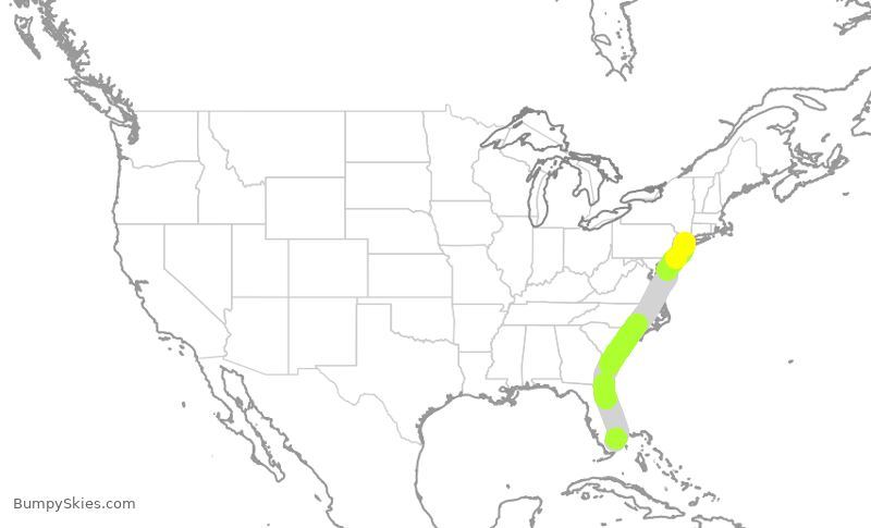 Turbulence forecast map for JBU1071, LGA to FLL