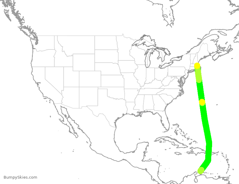 Turbulence forecast map for JBU1073, BOS to AUA