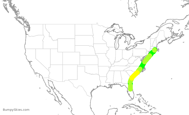 Turbulence forecast map for JBU1075, MCO to PVD
