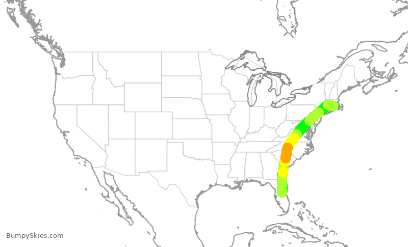 Turbulence forecast map for JBU1076, PVD to MCO