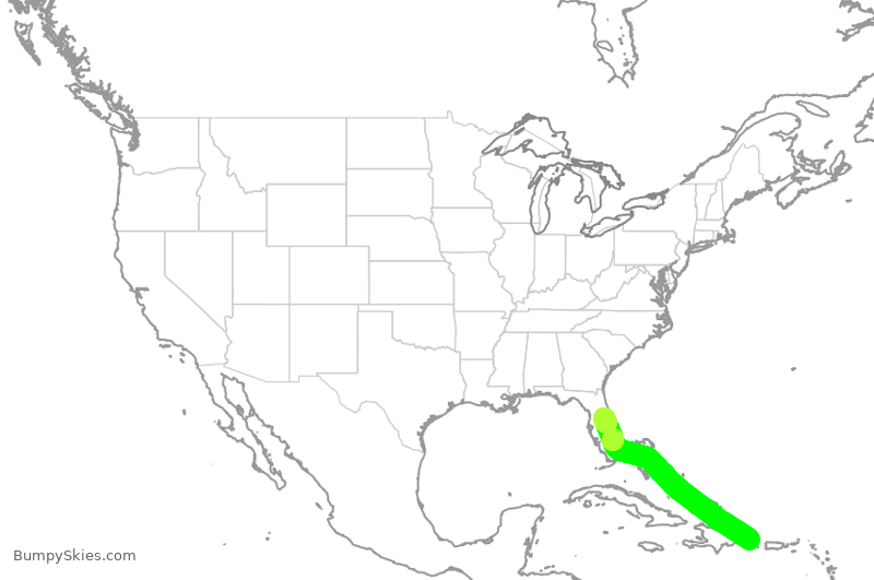 Turbulence forecast map for JBU1078, PUJ to MCO