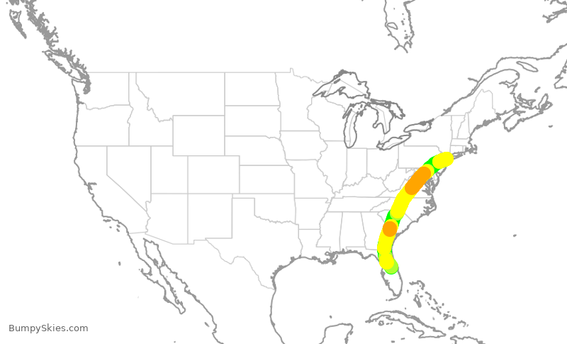 Turbulence forecast map for JBU1083, JFK to MCO