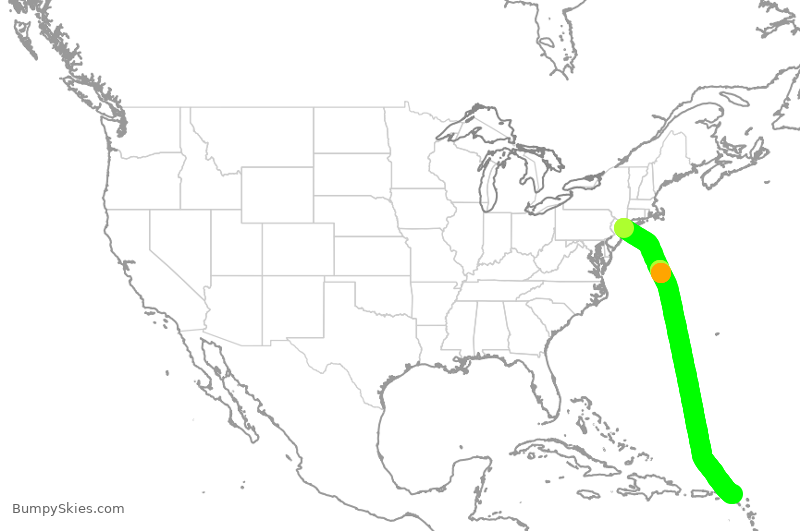 Turbulence forecast map for JBU1087, JFK to SXM