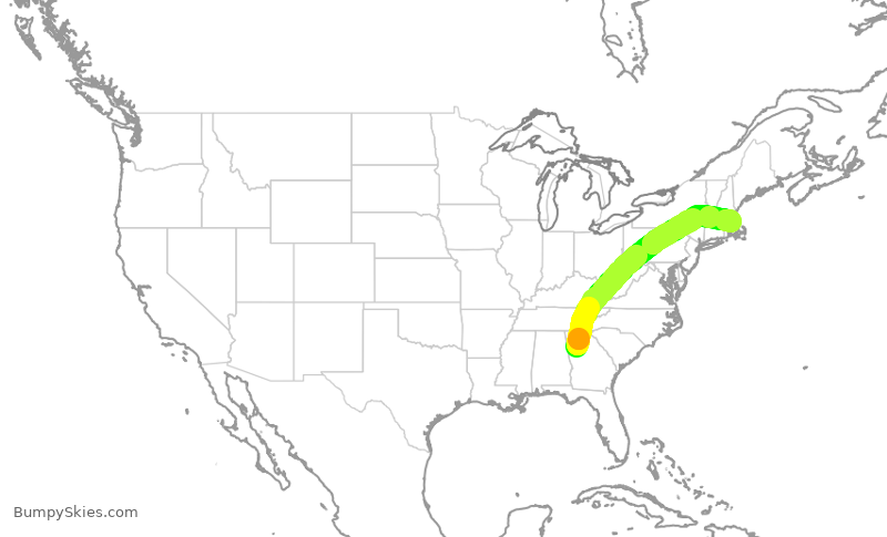Turbulence forecast map for JBU1096, ATL to BOS
