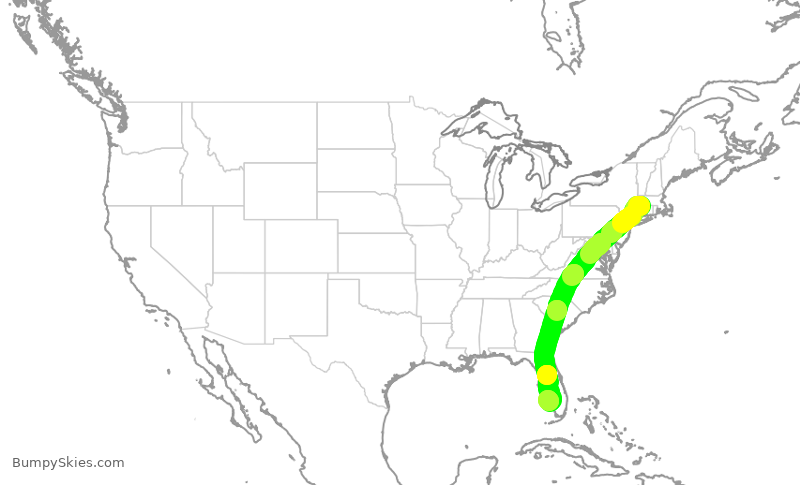 Turbulence forecast map for JBU1103, BDL to RSW