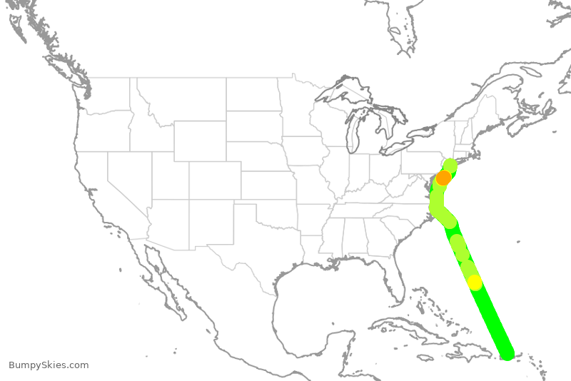 Turbulence forecast map for JBU1104, JSJ to JFK