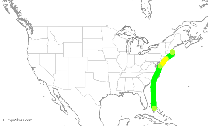 Turbulence forecast map for JBU1109, BOS to YNN