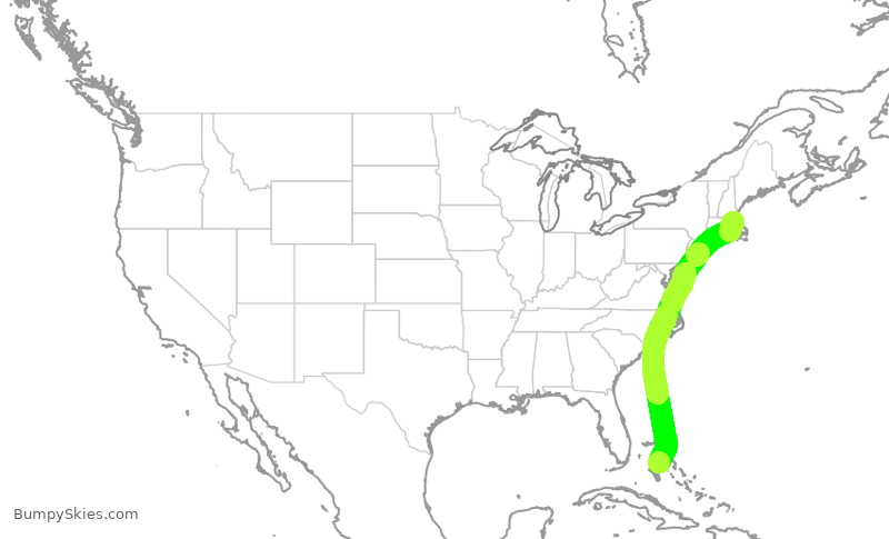 Turbulence forecast map for JBU1110, YNN to BOS