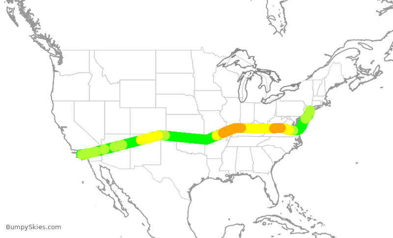 Turbulence forecast map for JBU1124, LAX to JFK
