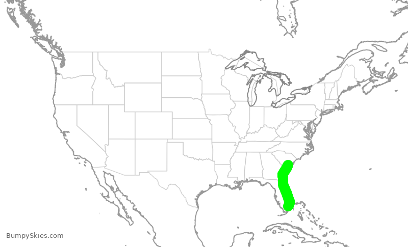 Turbulence forecast map for JBU1131, CHS to FLL