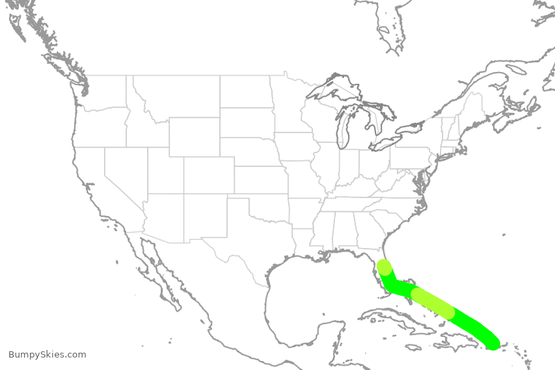 Turbulence forecast map for JBU1134, JSJ to MCO