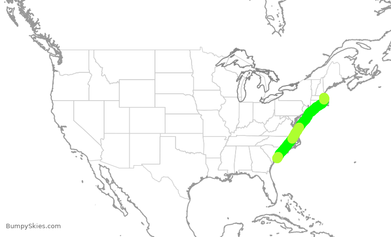 Turbulence forecast map for JBU1137, BOS to CHS