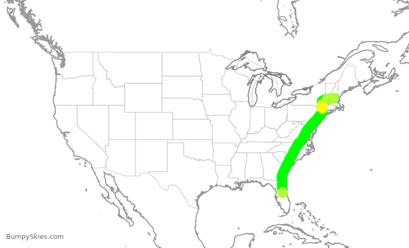 Turbulence forecast map for JBU1144, MCO to MHT
