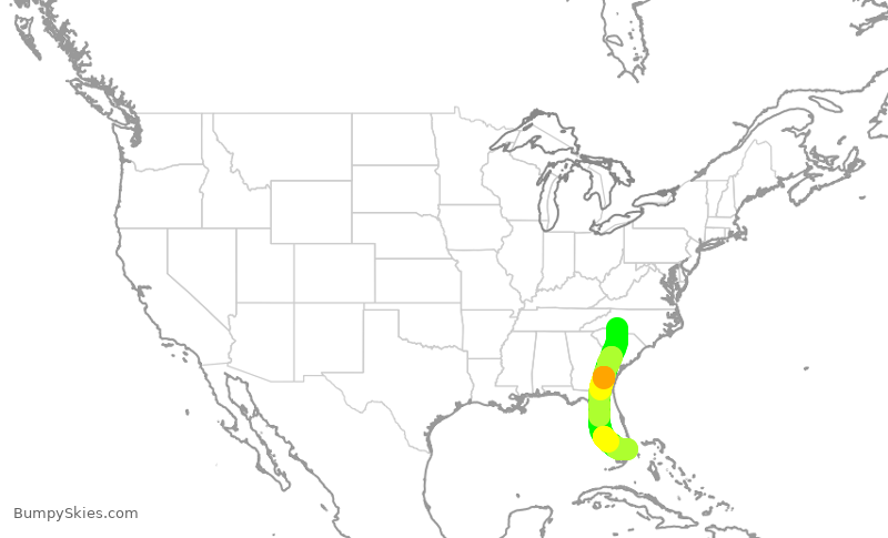Turbulence forecast map for JBU1148, CLT to FLL