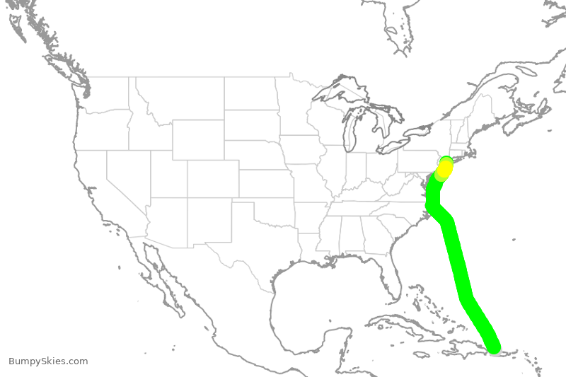 Turbulence forecast map for JBU1148, BQN to JFK