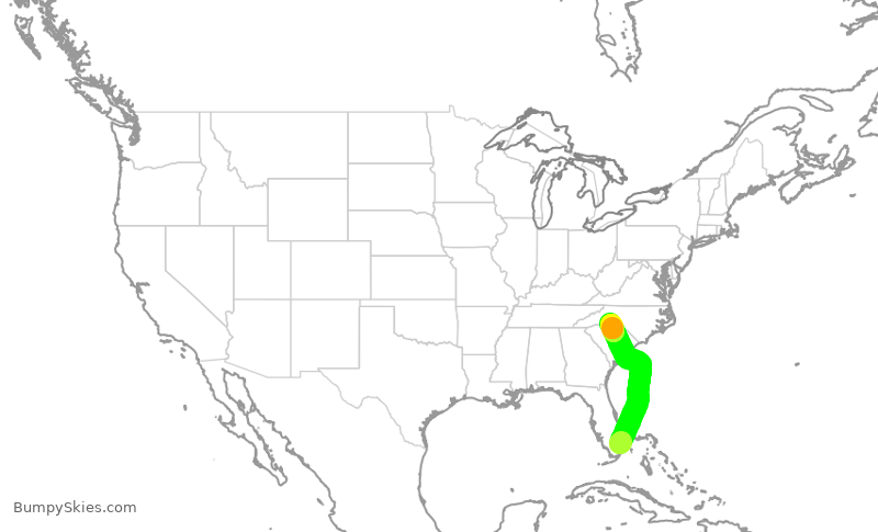 Turbulence forecast map for JBU1149, FLL to CLT
