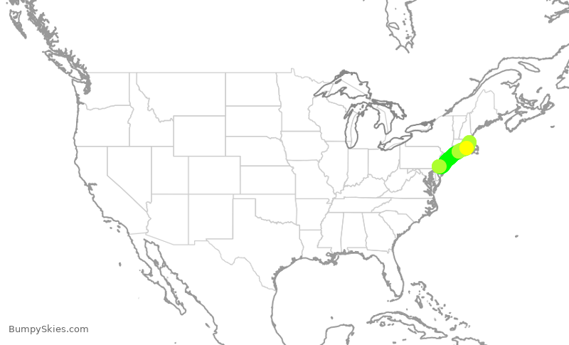 Turbulence forecast map for JBU1160, PHL to BOS