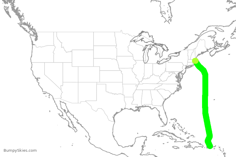 Turbulence forecast map for JBU1161, BOS to SJU