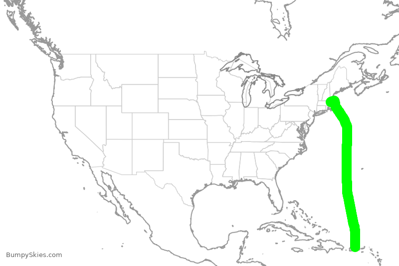 Turbulence forecast map for JBU1162, JSJ to BOS