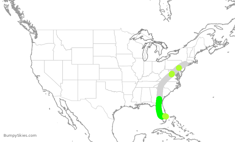 Turbulence forecast map for JBU1167, HPN to PBI