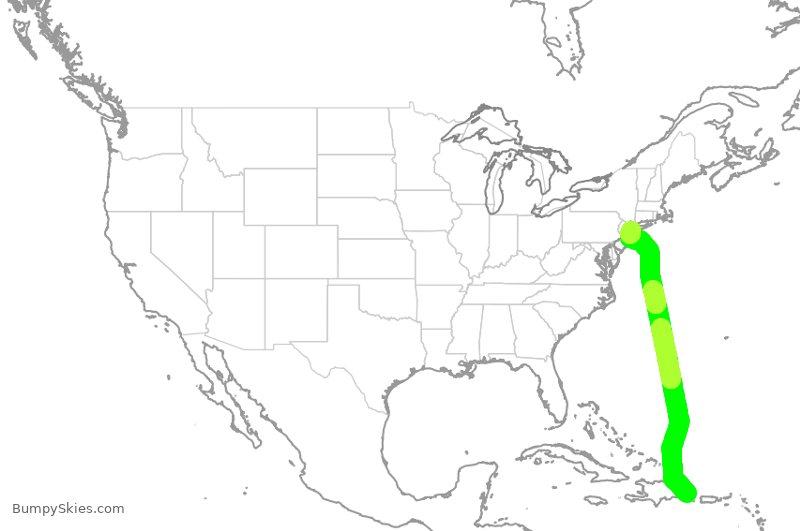Turbulence forecast map for JBU1168, DPC to JFK