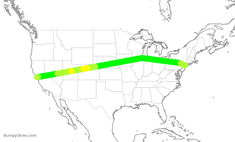 Turbulence forecast map for JBU116, SFO to JFK