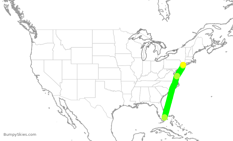 Turbulence forecast map for JBU1171, LGA to FLL