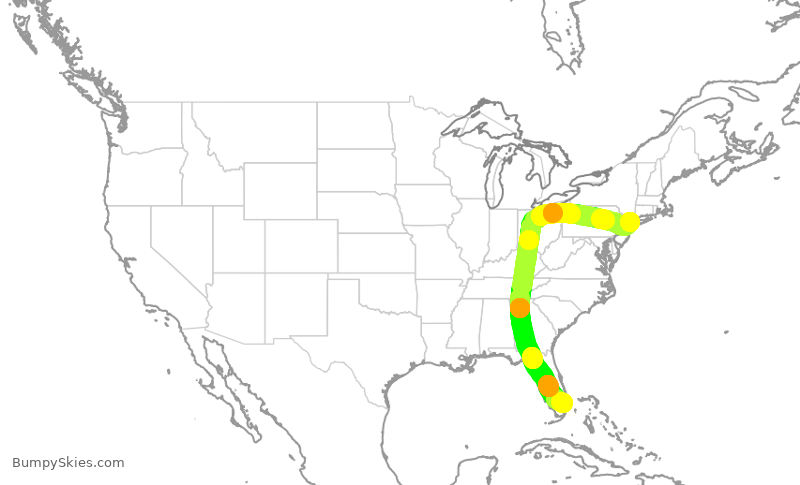Turbulence forecast map for JBU1172, FLL to LGA