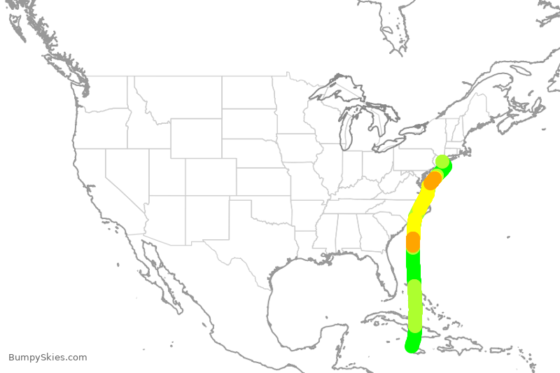 Turbulence forecast map for JBU1179, JFK to MBJ