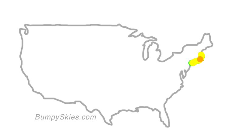 Map of continental US with illustrated flight path and turbulence forecast (described in text below)