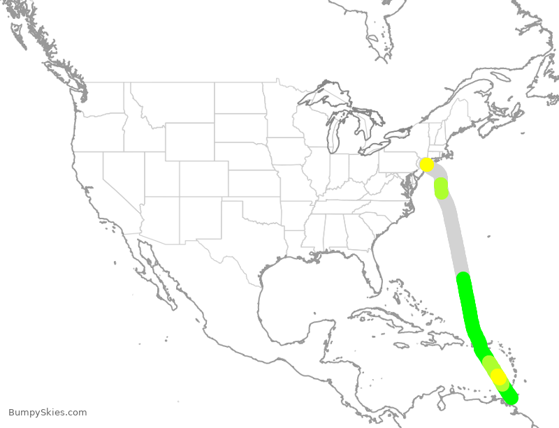 Turbulence forecast map for JBU117, JFK to POS