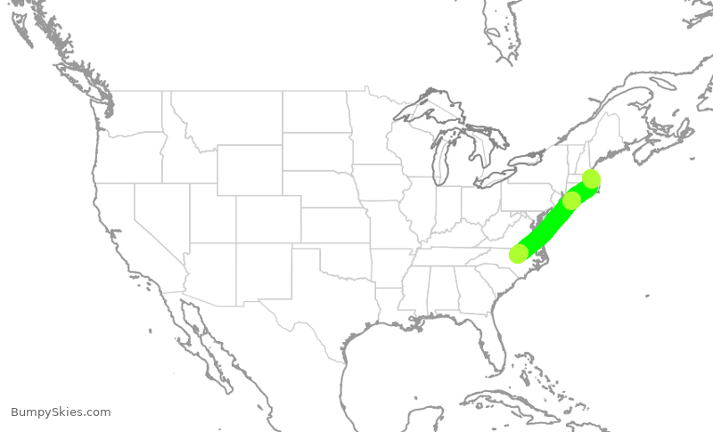 Turbulence forecast map for JBU1183, BOS to RDU