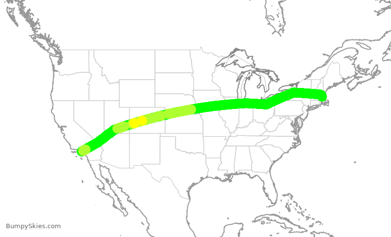 Turbulence forecast map for JBU1187, BOS to LAX