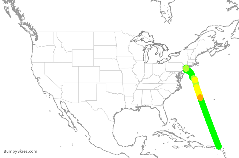 Turbulence forecast map for JBU1188, SXM to JFK