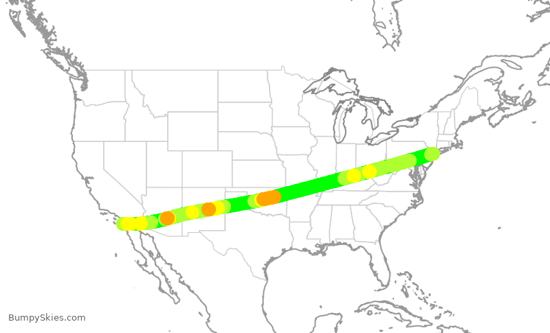 Turbulence forecast map for JBU1189, JFK to SAN