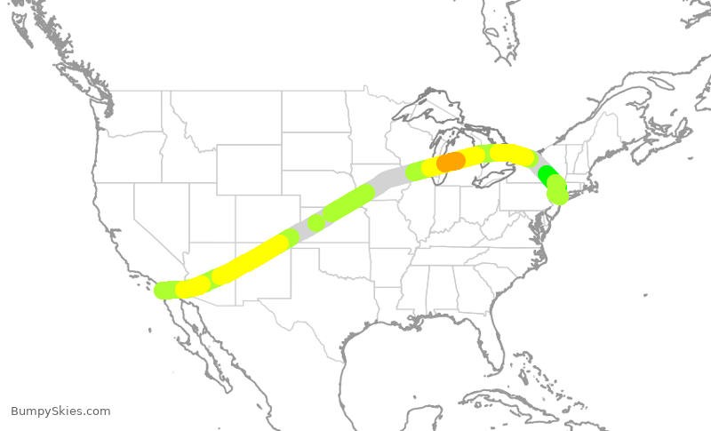 Turbulence forecast map for JBU1190, SAN to JFK