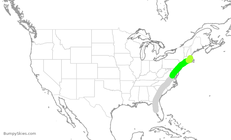Turbulence forecast map for JBU1192, TPA to BOS