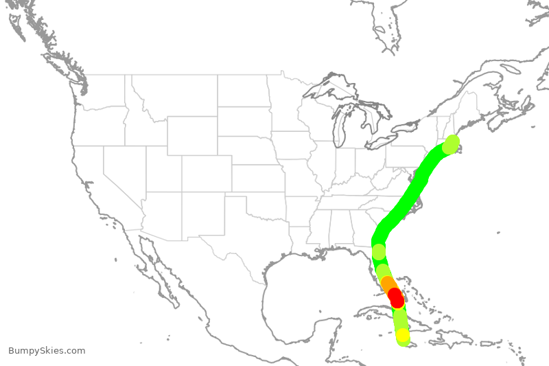 Turbulence forecast map for JBU1194, MBJ to BOS