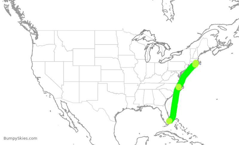 Turbulence forecast map for JBU1196, FLL to PVD